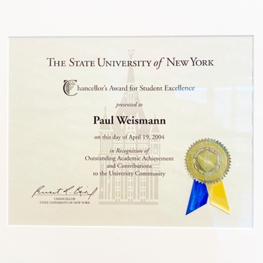 Award for student excellence für Paul Weismann
